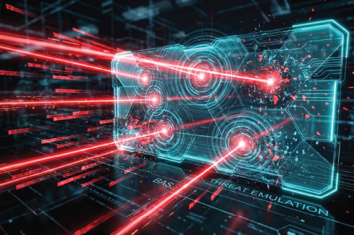 Simulated attacks striking a digital shield