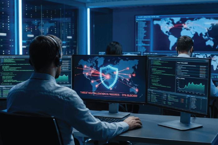 Security operations center monitoring threat activity