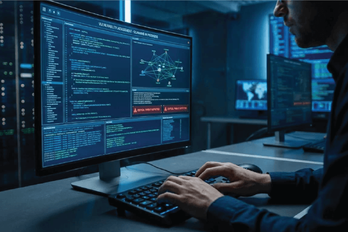 Security analyst reviewing identity and vulnerability data